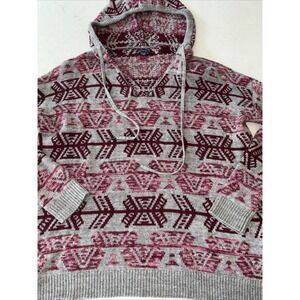 American Eagle Baha Sweater Poncho Hoodie Women's S‎ Western Geometric Pink Boho